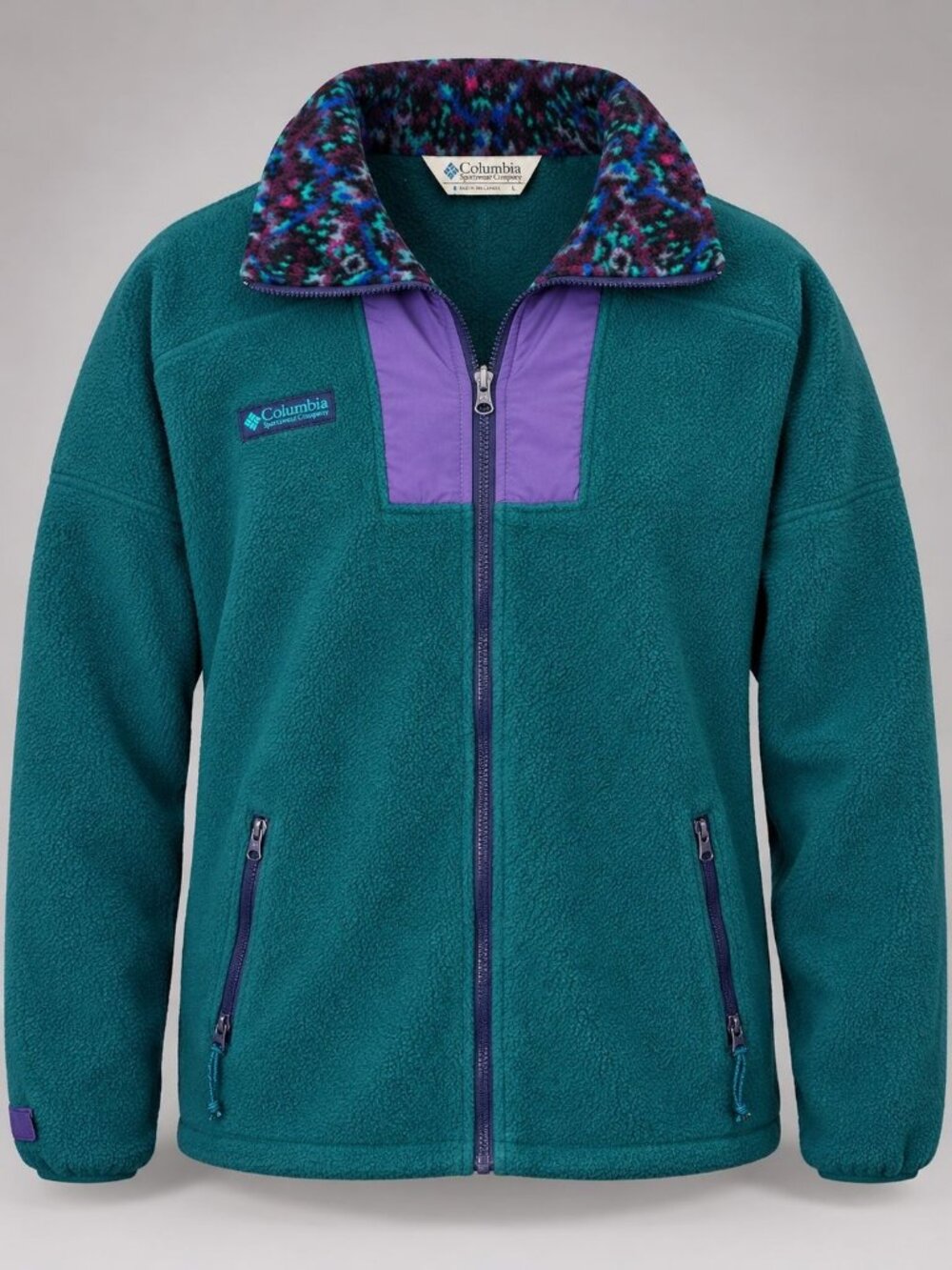 Columbia Sportswear Mens Large Fleece Jacket VINTAGE Teal Purple USA-Made